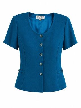 St. John Teal Short-Sleeve Button Front Knit Top